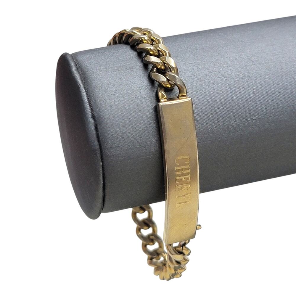 Vintage Speidel USA Gold Electroplate ID Bracelet Cheryl Curb Chain Jewelry